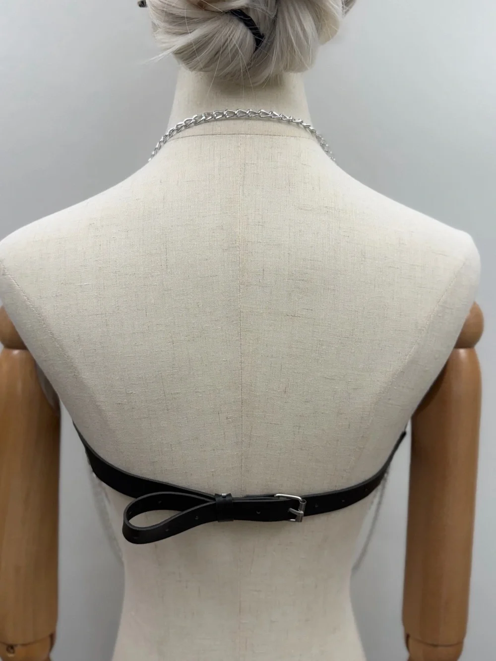 Black Faux Leather Chain Body Harness Bralette Adjustable Chest Harness